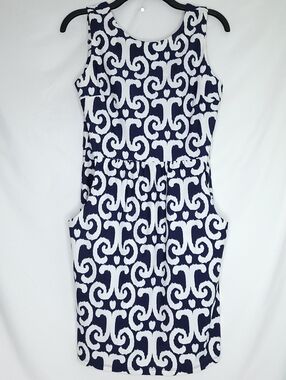 JUDE CONNALLY Mary Pat JC Ikat Navy/White Sleeveless Dress SMALL